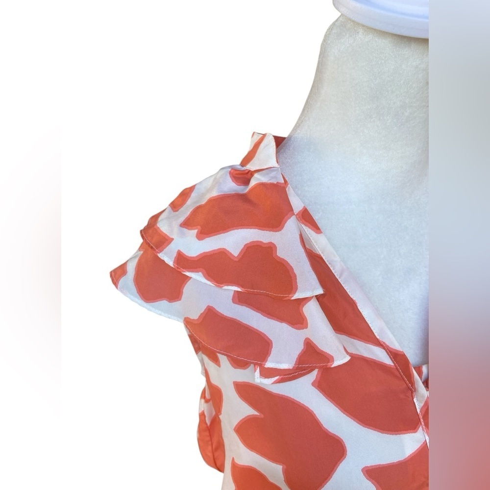 Ann Taylor Giraffe Print Sleeveless Ruffle Sleeve 100% Silk Dress Size 2P Spring - Picture 6 of 12